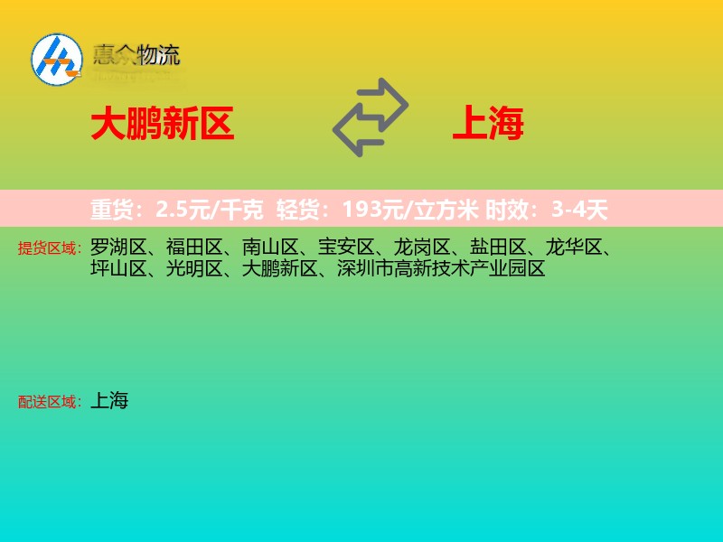 大鹏新区到上海物流专线