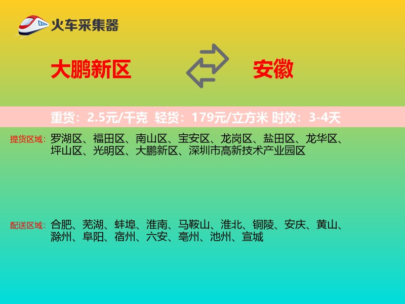 大鹏新区到安徽物流专线