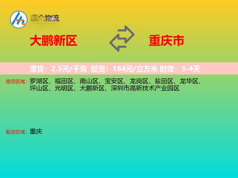 大鹏新区到重庆市物流专线