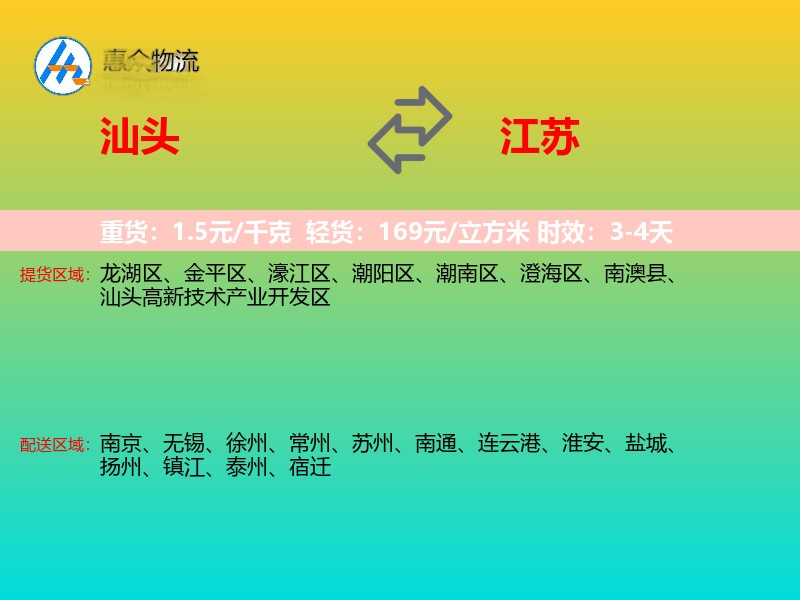 汕头到江苏物流专线
