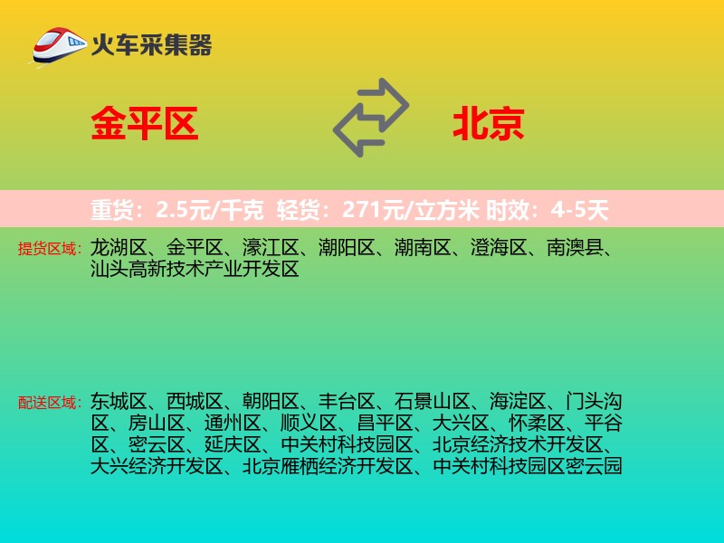金平区到北京物流专线