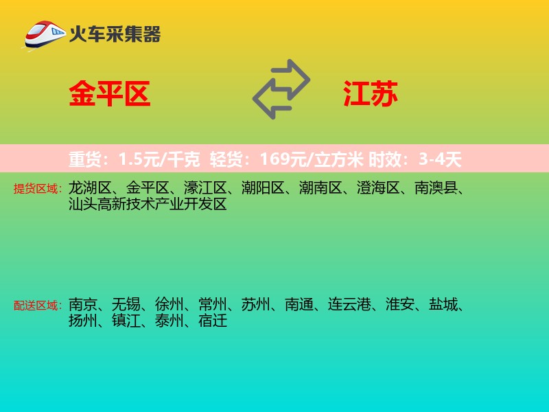 金平区到江苏物流专线