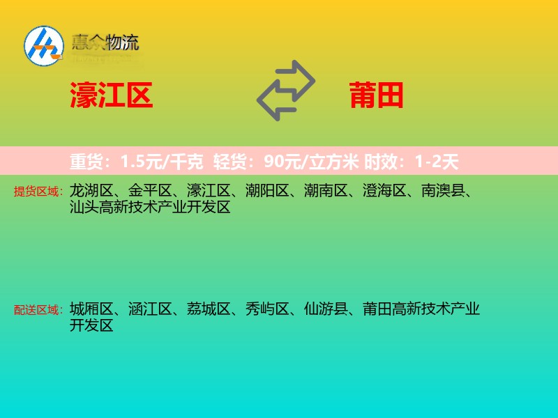 濠江区到莆田物流专线