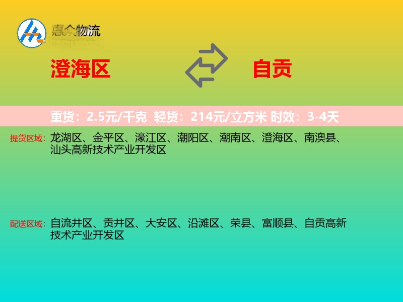 澄海区到自贡物流专线