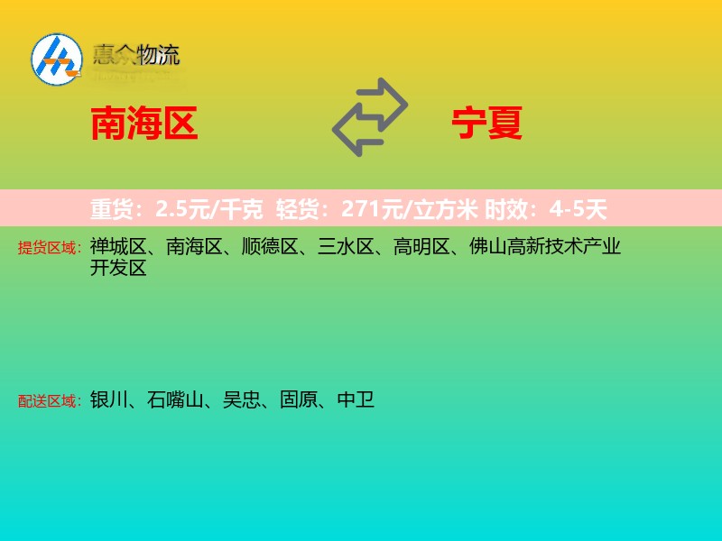 南海区到宁夏物流专线