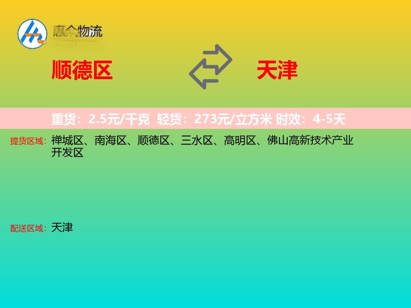 顺德区到天津物流专线