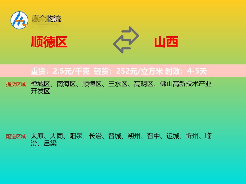 顺德区到山西物流专线