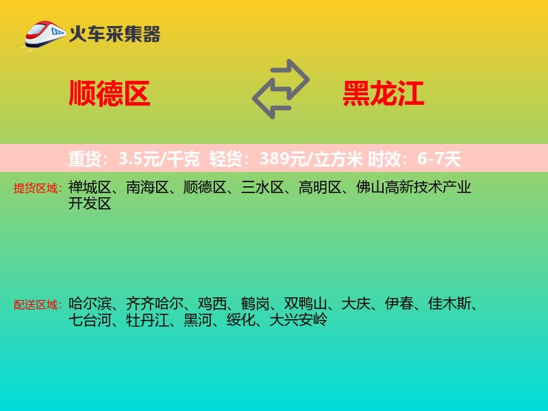 顺德区到黑龙江物流专线