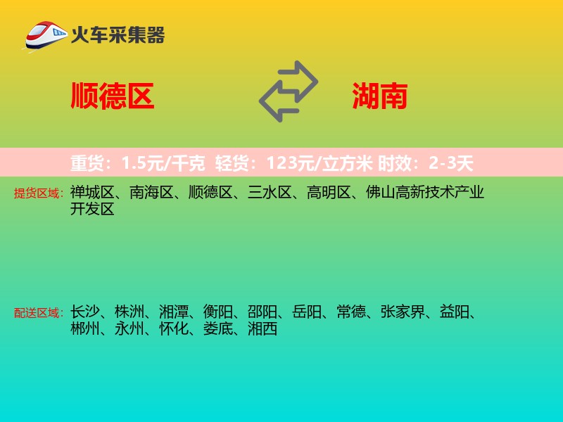 顺德区到湖南物流专线