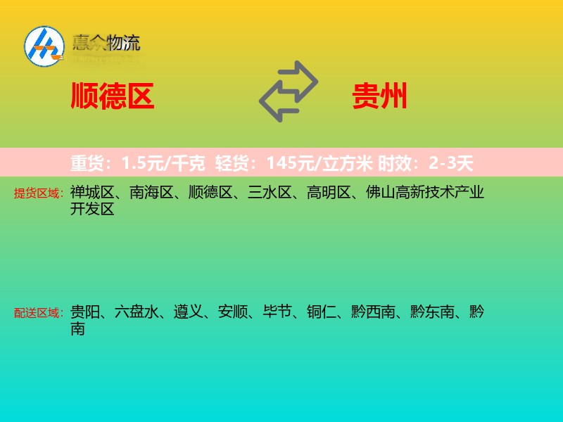 顺德区到贵州物流专线