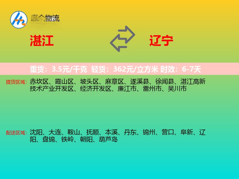 湛江到辽宁物流专线