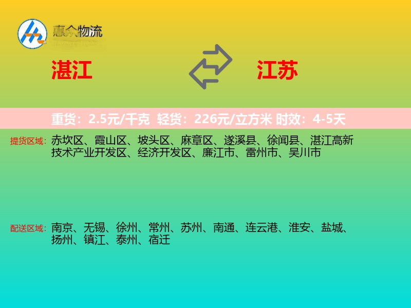 湛江到江苏物流专线