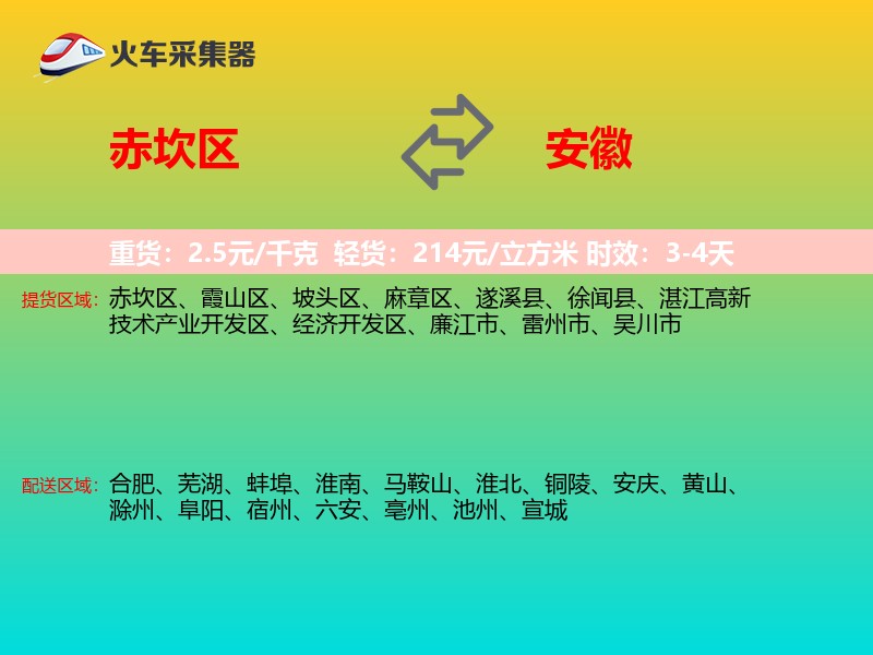 赤坎区到安徽物流专线
