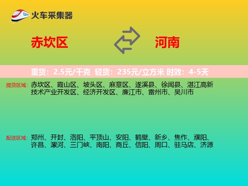 赤坎区到河南物流专线