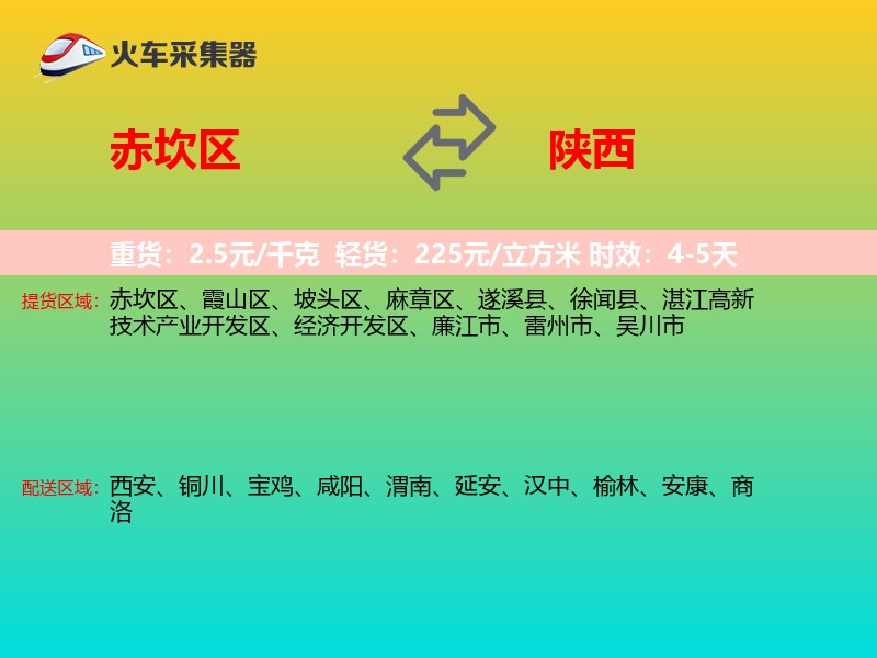 赤坎区到陕西物流专线