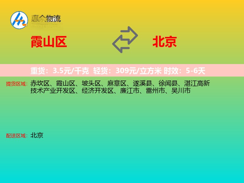霞山区到北京物流专线