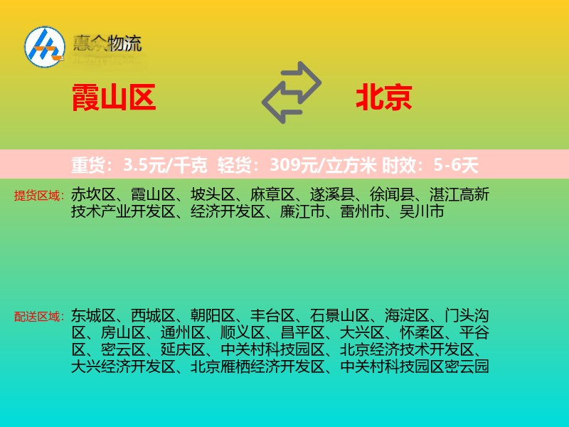 霞山区到北京物流专线