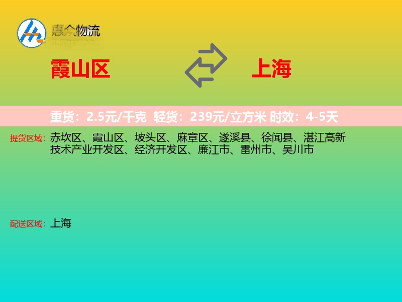 霞山区到上海物流专线