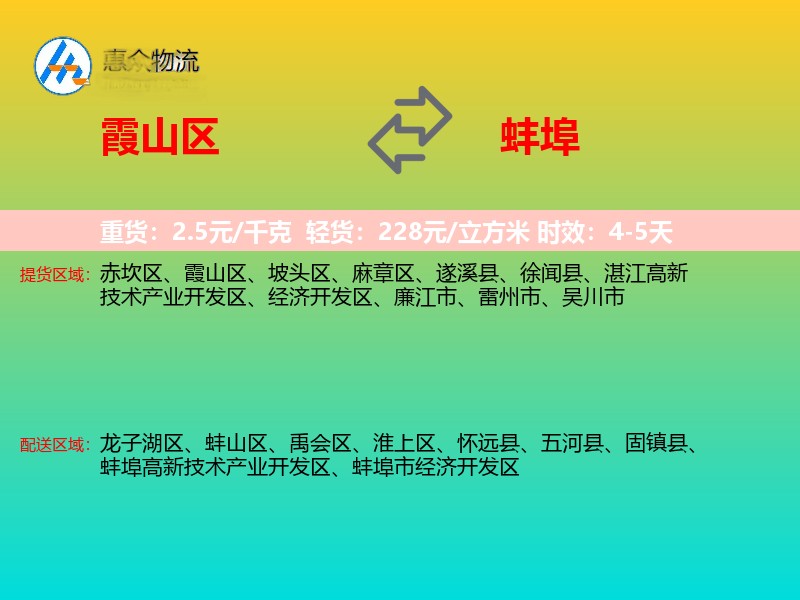霞山区到蚌埠物流专线