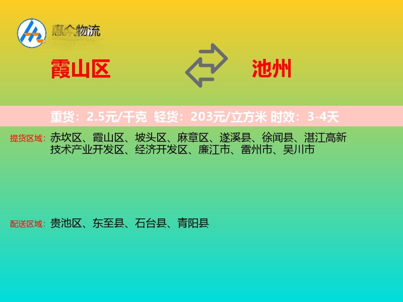 霞山区到池州物流专线