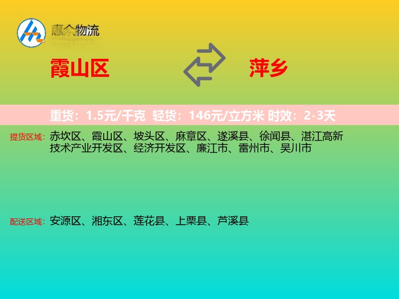 霞山区到萍乡物流专线