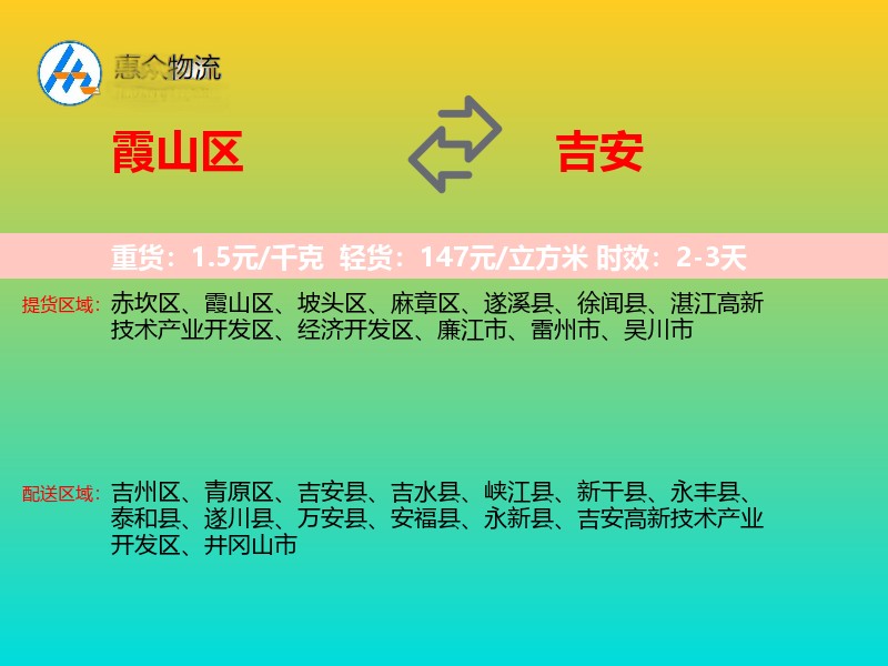 霞山区到吉安物流专线