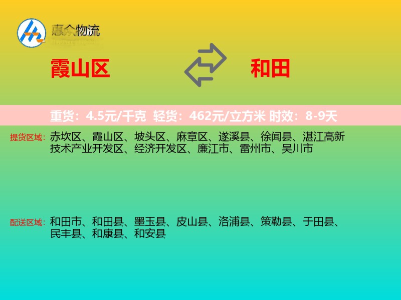 霞山区到和田物流专线