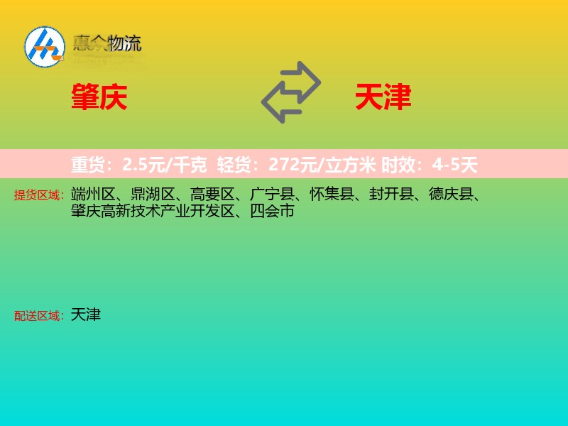 肇庆到天津物流专线