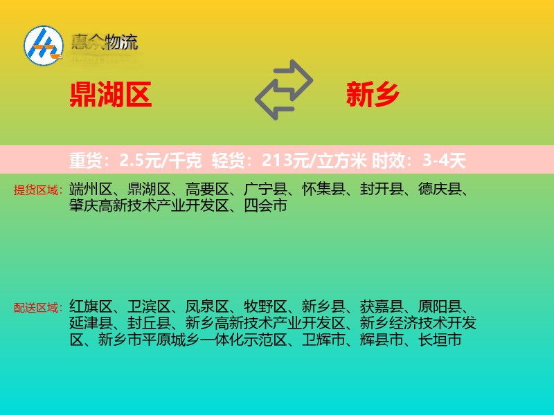 鼎湖区到新乡物流专线