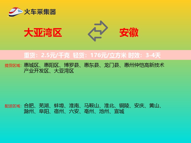 大亚湾区到安徽物流专线