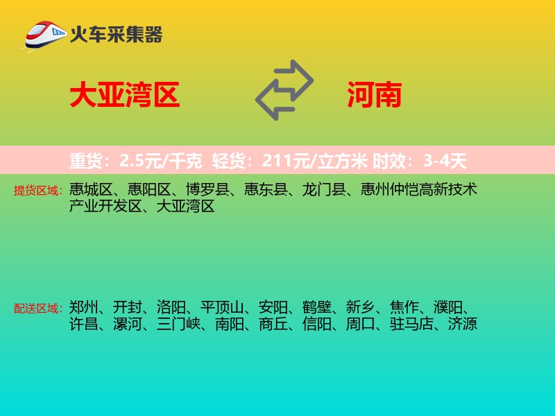 大亚湾区到河南物流专线