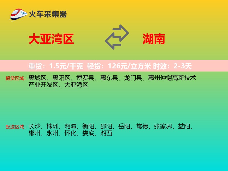 大亚湾区到湖南物流专线