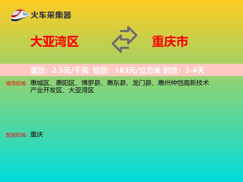 大亚湾区到重庆市物流专线