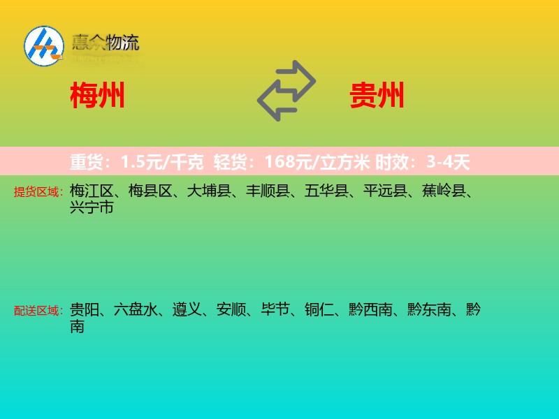 梅州到贵州物流专线