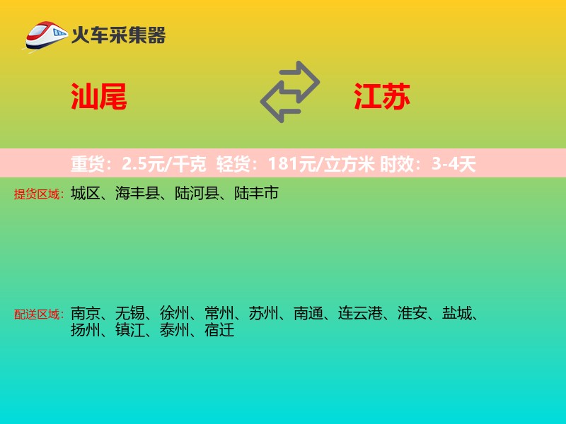 汕尾到江苏物流专线