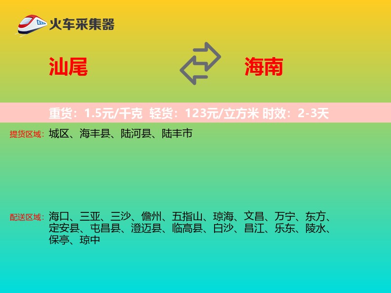 汕尾到海南轿车托运