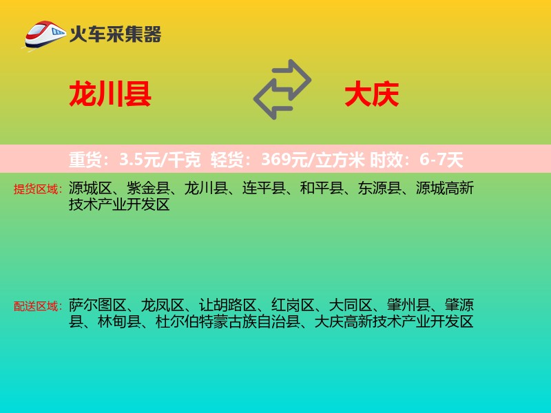 龙川县到大庆物流专线