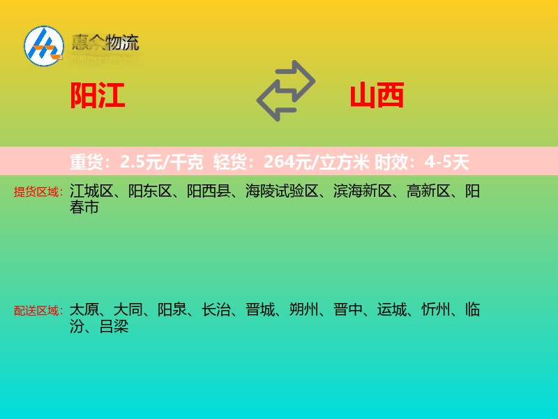 阳江到山西物流专线