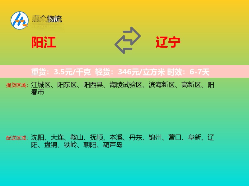 阳江到辽宁物流专线