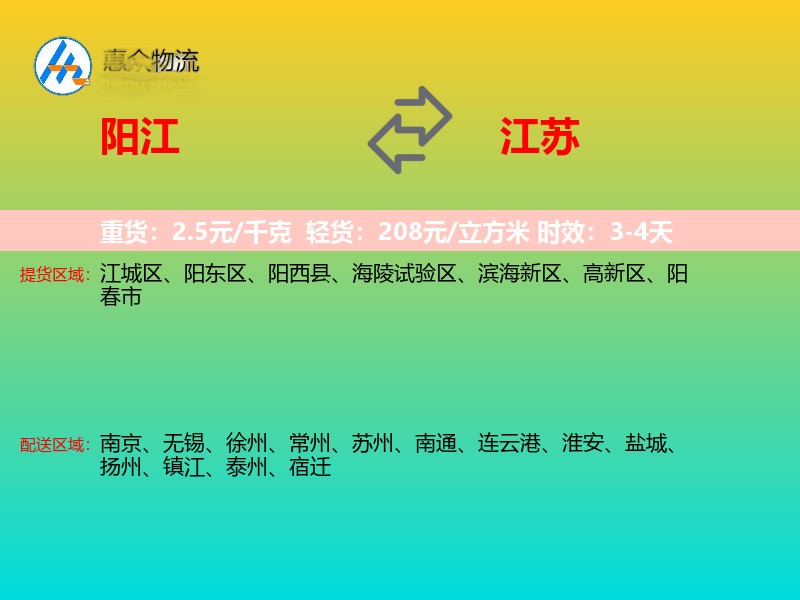 阳江到江苏物流专线