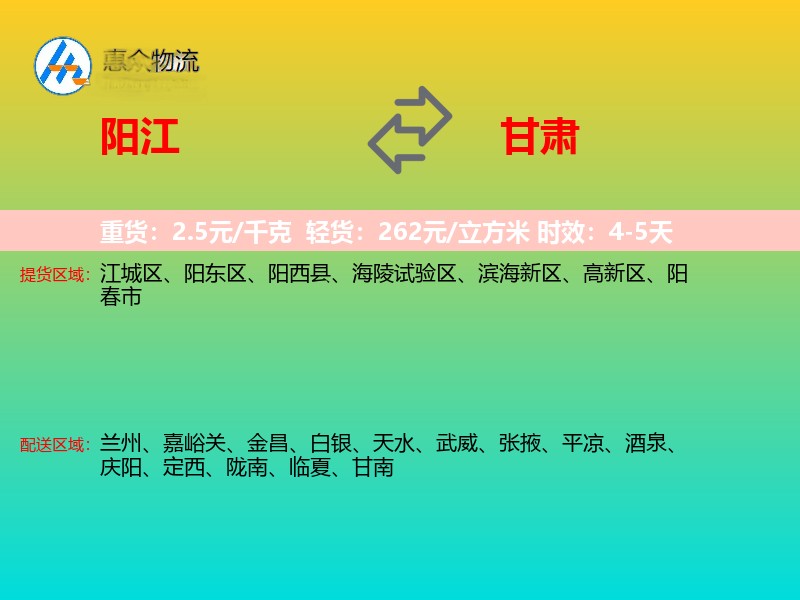 阳江到甘肃物流专线