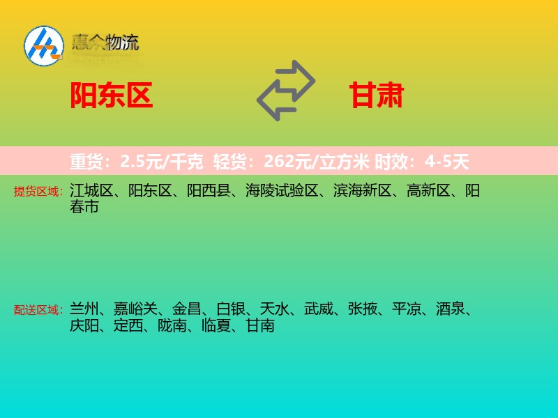 阳东区到甘肃物流专线