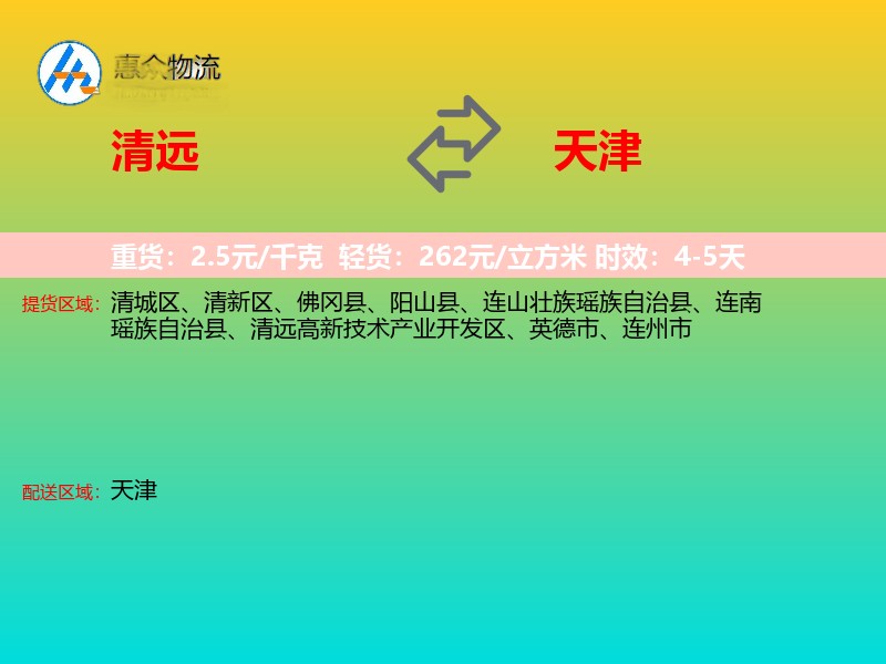 清远到天津物流专线
