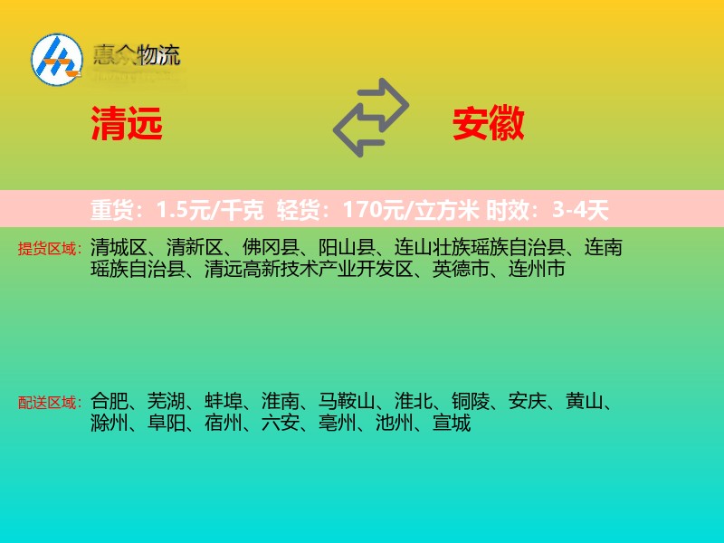 清远到安徽物流专线