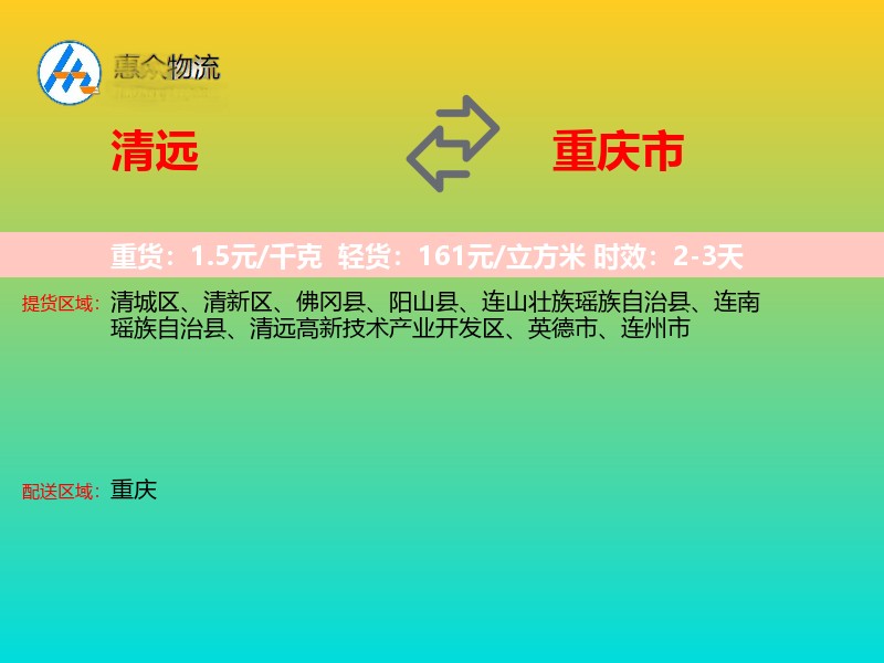 清远到重庆市物流专线