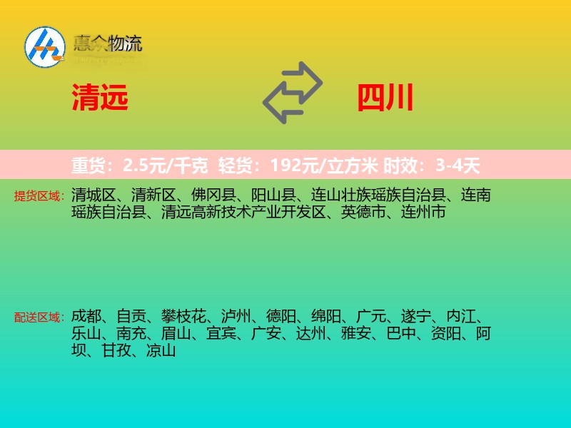 清远到四川物流专线