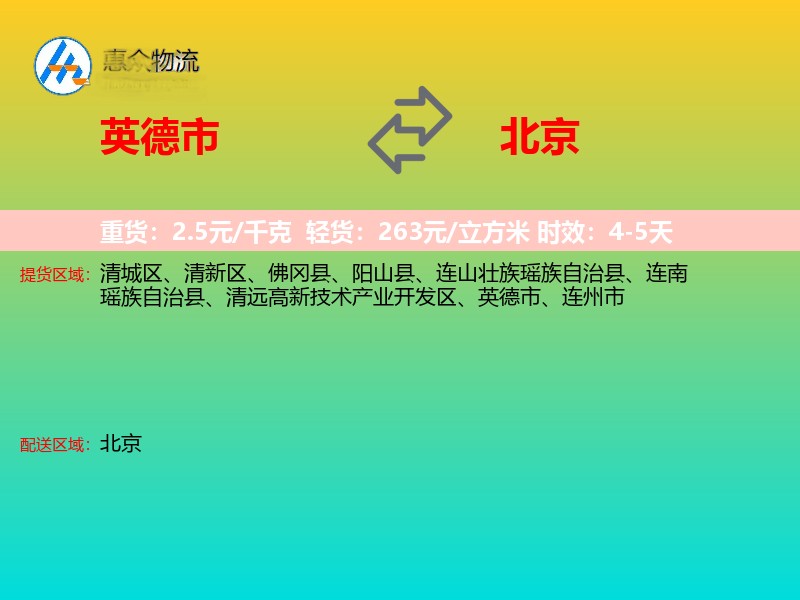 英德市到北京物流专线