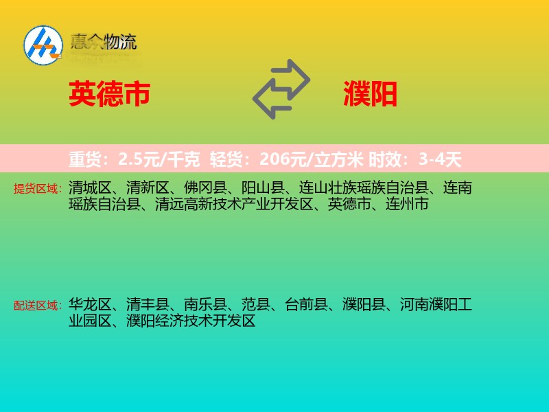 英德市到濮阳物流专线