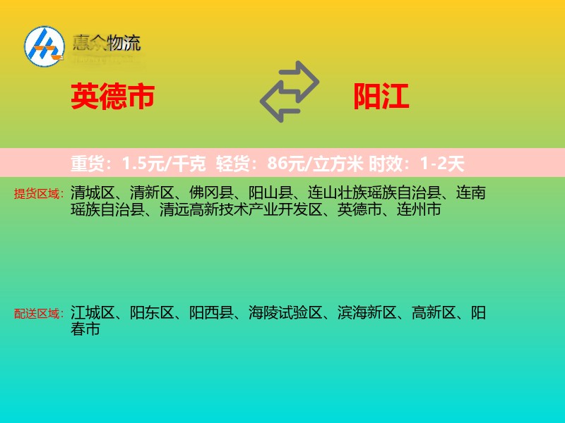 英德市到阳江物流专线