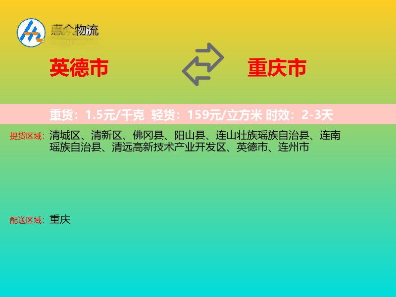 英德市到重庆市物流专线